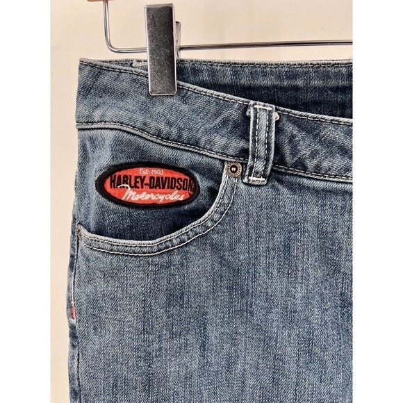 Y2K Harley Davidson Motorcycles Blue Denim Jeans Bootcut Low Rise Womens 2 Long - Picture 3 of 6
